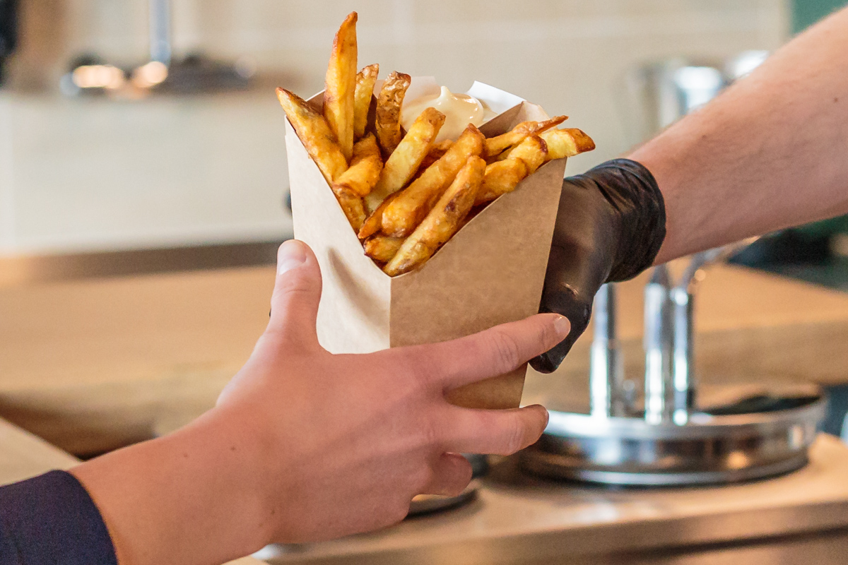 Tischplatte Pommes Frites Tasse Pappe
